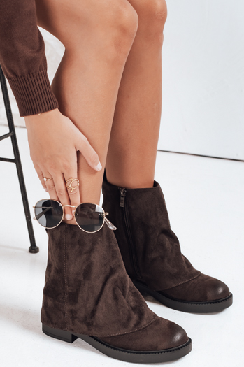 Botki damskie zamszowe z wywiniętą cholewką brązowe Dstreet ZY1092