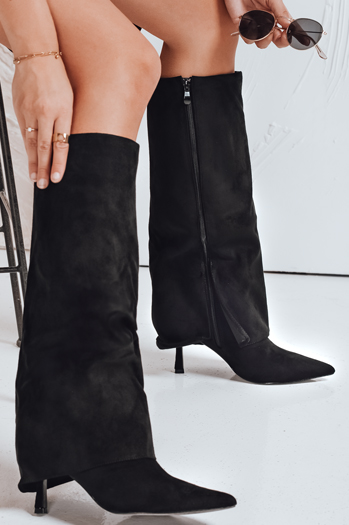 Kozaki damskie zamszowe z szeroką cholewką czarne Dstreet ZY1096