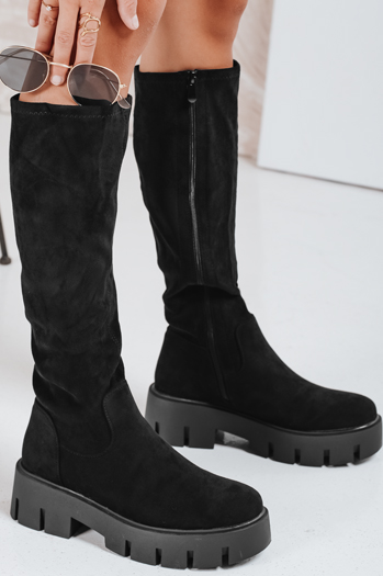 Kozaki damskie zamszowe na platformie czarne Dstreet ZY1103