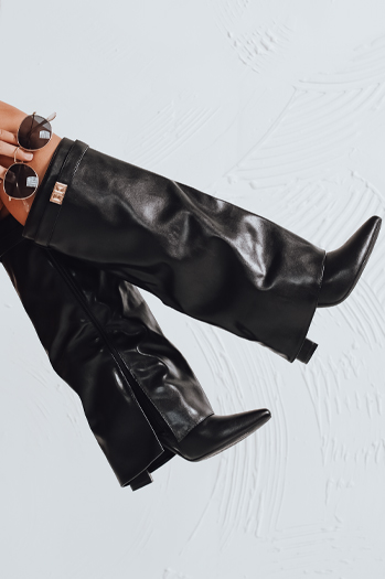 Kozaki damskie z szeroką cholewką czarne Dstreet ZY1119