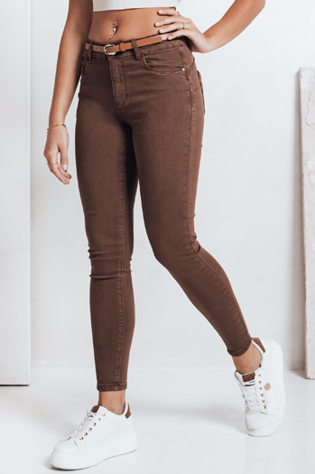 Spodnie damskie skinny z paskiem VIVASKIN brązowe Dstreet UY2742