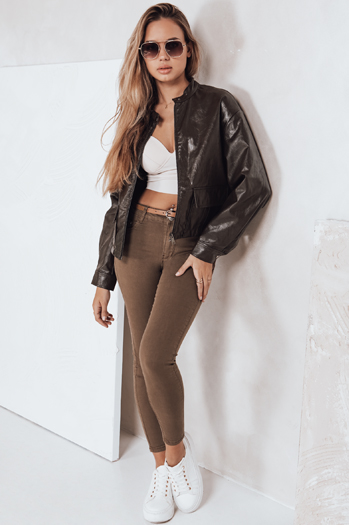 Spodnie damskie skinny z paskiem VIVASKIN brązowe Dstreet UY2745