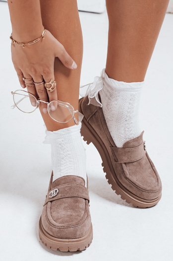 Mokasyny damskie zamszowe beżowe Dstreet ZY1128