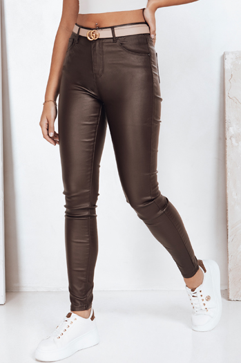 Spodnie rurki z ekoskóry brązowe Dstreet UY2758