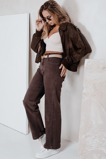Jeansy damskie wide leg brązowe Dstreet UY2768