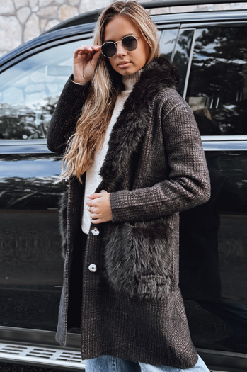 Płaszcz damski z futerkiem brązowy Dstreet TY5229