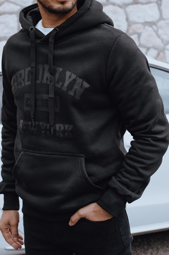 Bluza męska ocieplana z nadrukiem czarna Dstreet BX5916