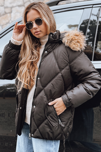 Kurtka damska zimowa pikowana z kapturem czarna Dstreet TY5232