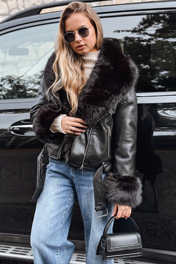 Kurtka ramoneska damska z futerkiem czarna Dstreet TY5233