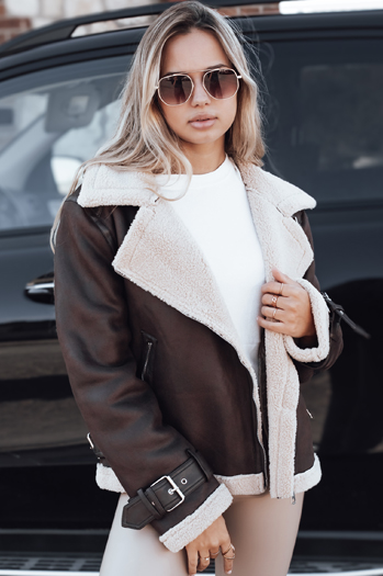 Kurtka ramoneska damska z kożuchem brązowa Dstreet TY5234