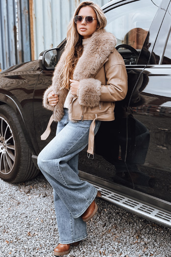 Kurtka ramoneska damska z futerkiem beżowa Dstreet TY5235