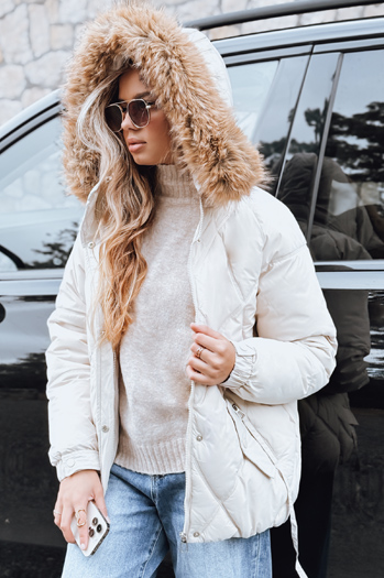 Kurtka damska zimowa pikowana z kapturem biała Dstreet TY5236