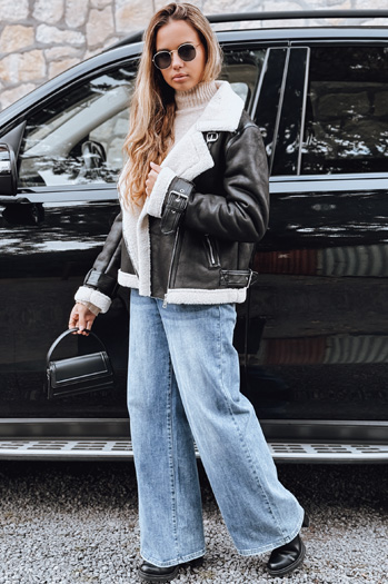 Kurtka ramoneska damska z kożuchem czarna Dstreet TY5237