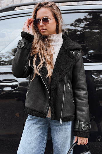 Kurtka ramoneska damska z kożuchem czarna Dstreet TY5239