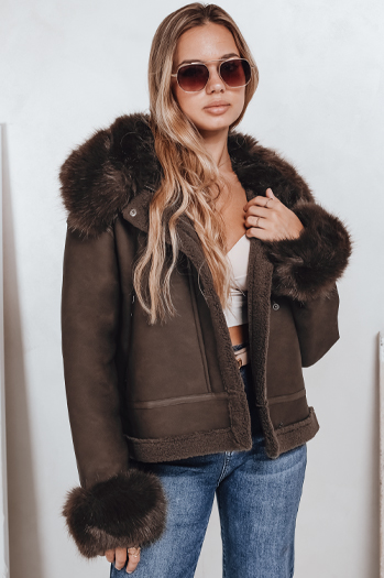 Kurtka damska skórzana z futerkiem brązowa Dstreet TY5243