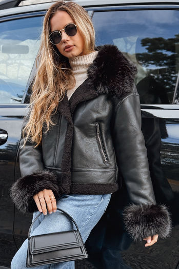 Kurtka damska skórzana z futerkiem czarna Dstreet TY5244
