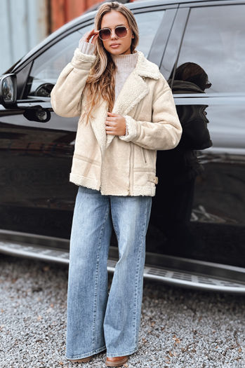 Kurtka ramoneska damska z kożuchem beżowa Dstreet TY5245