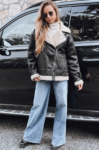 Kurtka ramoneska damska z kożuchem czarna Dstreet TY5247