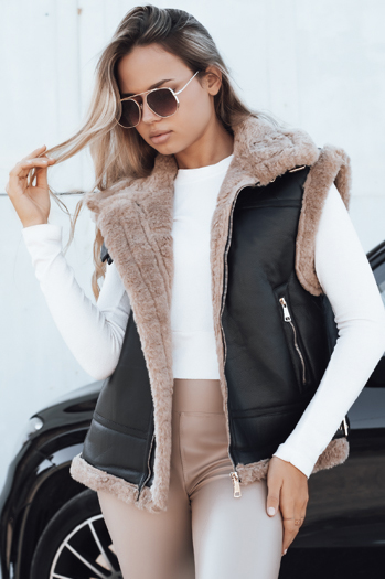 Kamizelka damska skórzana z kożuchem czarna Dstreet TY5251