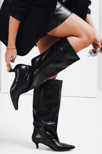 Kozaki damskie z szeroka cholewką czarne Dstreet ZY1169