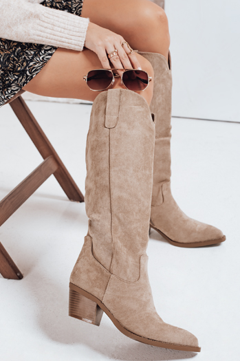 Kozaki damskie zamszowe beżowe Dstreet ZY1172