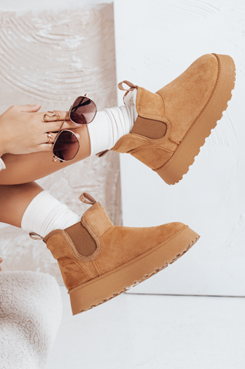 Śniegowce damskie na platformie zamszowe kamelowe Dstreet ZY1182