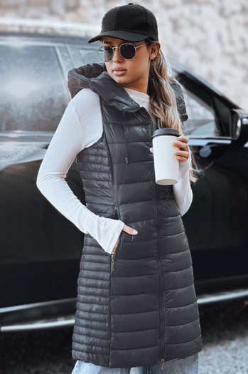 Kamizelka damska pikowana z kapturem szara Dstreet TY5254