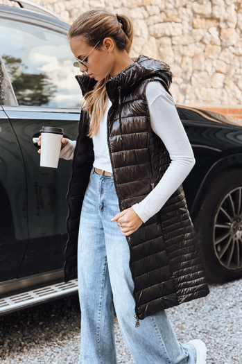 Kamizelka damska pikowana z kapturem czarna Dstreet TY5255