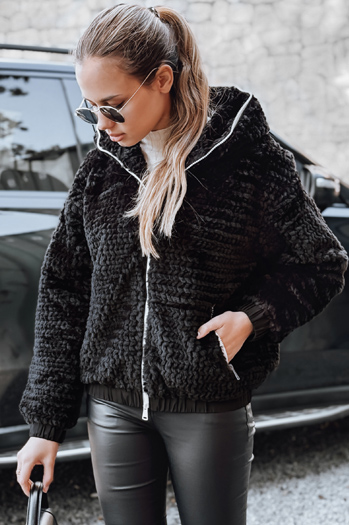 Kurtka damska futrzana z kapturem czarna Dstreet TY5271