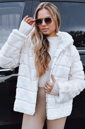 Kurtka damska futrzana dwustronna z kapturem jasnobeżowa Dstreet TY5273