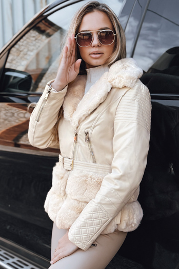 Kurtka damska skórzana ramoneska z futerkiem kremowa Dstreet TY5275