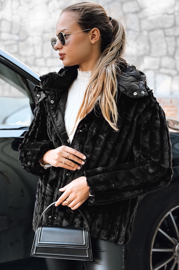 Kurtka damska futrzana z kapturem czarna Dstreet TY5276