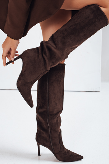 Kozaki damskie zamszowe na szpilce brązowe Dstreet ZY1193