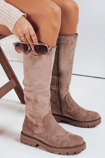 Kozaki damskie zamszowe beżowe Dstreet ZY1199