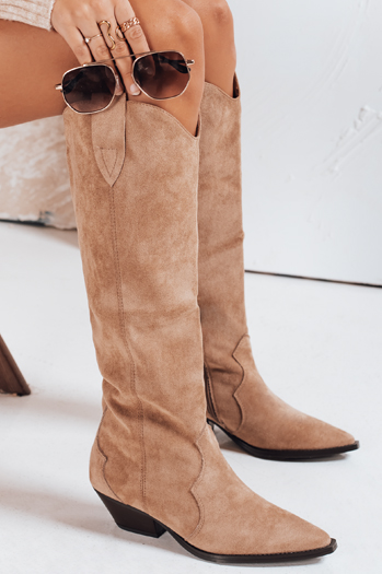 Kowbojki damskie zamszowe beżowe Dstreet ZY1203