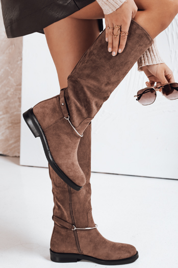 Kozaki damskie zamszowe brązowe Dstreet ZY1204