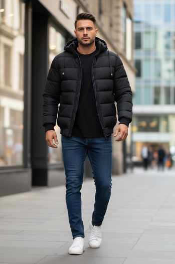 Kurtka męska zimowa pikowan z kapturem czarna Dstreet TX5094