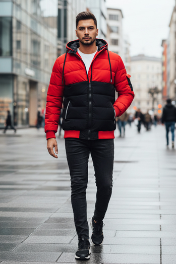 Kurtka męska zimowa z kapturem czarno-czerwona Dstreet TX5100