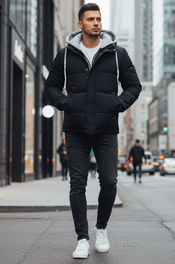 Kurtka męska zimowa pikowana z kapturem granatowa Dstreet TX5101