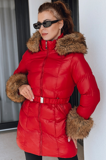 Kurtka damska zimowa pikowana z kapturem czerwona Dstreet TY5321