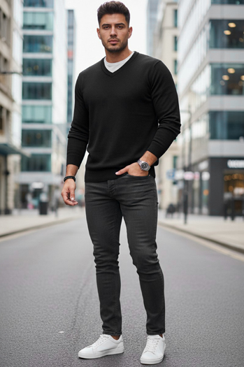 Sweter męski w serek czarny Dstreet WX2314