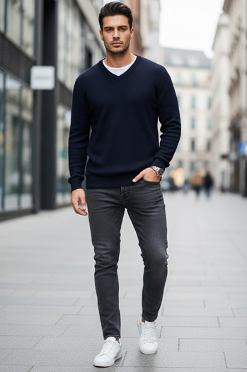 Sweter męski w serek granatowy Dstreet WX2315