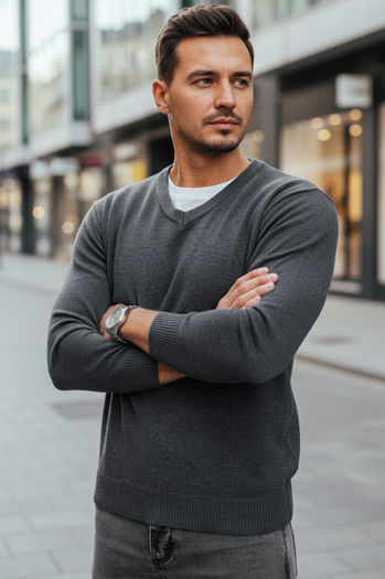 Sweter męski w serek jasnoszary Dstreet WX2316