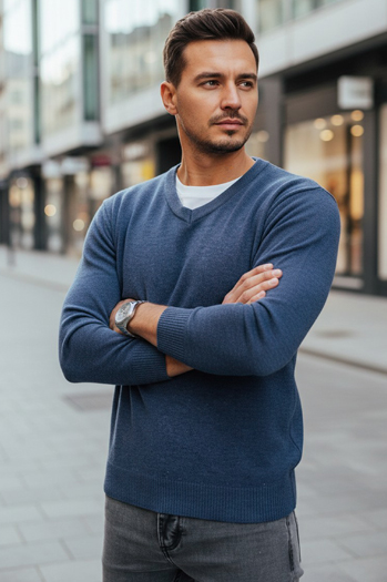 Sweter męski w serek niebieski Dstreet WX2317