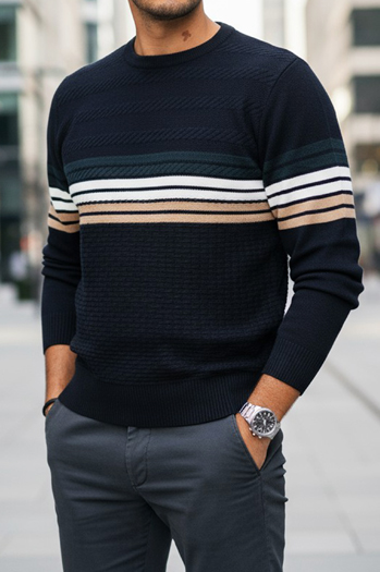 Sweter męski w paski granatowy Dstreet WX2323