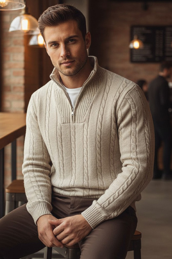 Sweter męski ze stójką beżowy Dstreet WX2327