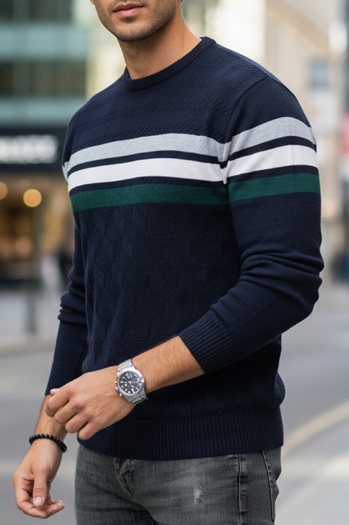 Sweter męski w paski granatowy Dstreet WX2334