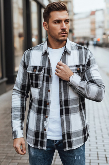Koszula męska flanelowa w kratę czarno-biała Dstreet DX2673