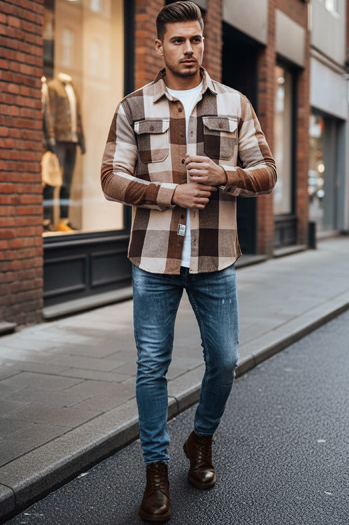 Koszula męska flanelowa w kratę kamelowa Dstreet DX2674