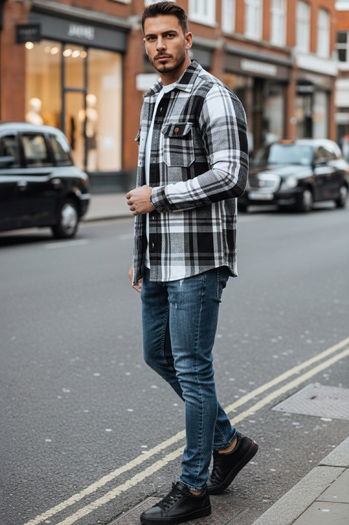 Koszula męska flanelowa w kratę czarno-biała Dstreet DX2675